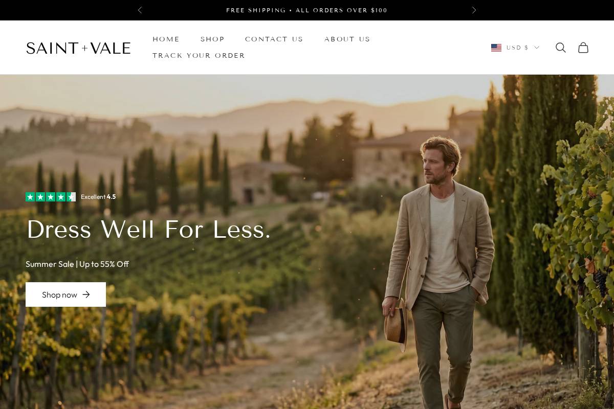 Saint + Vale homepage screenshot