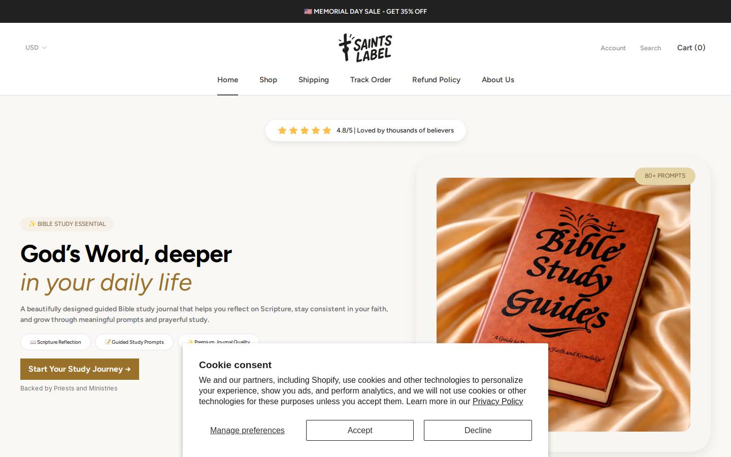 Saintslabel homepage screenshot