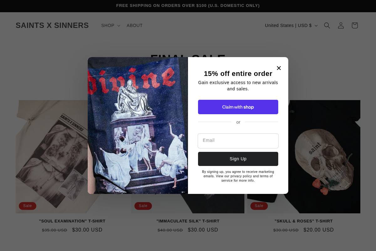 saintsxsinners.co homepage screenshot