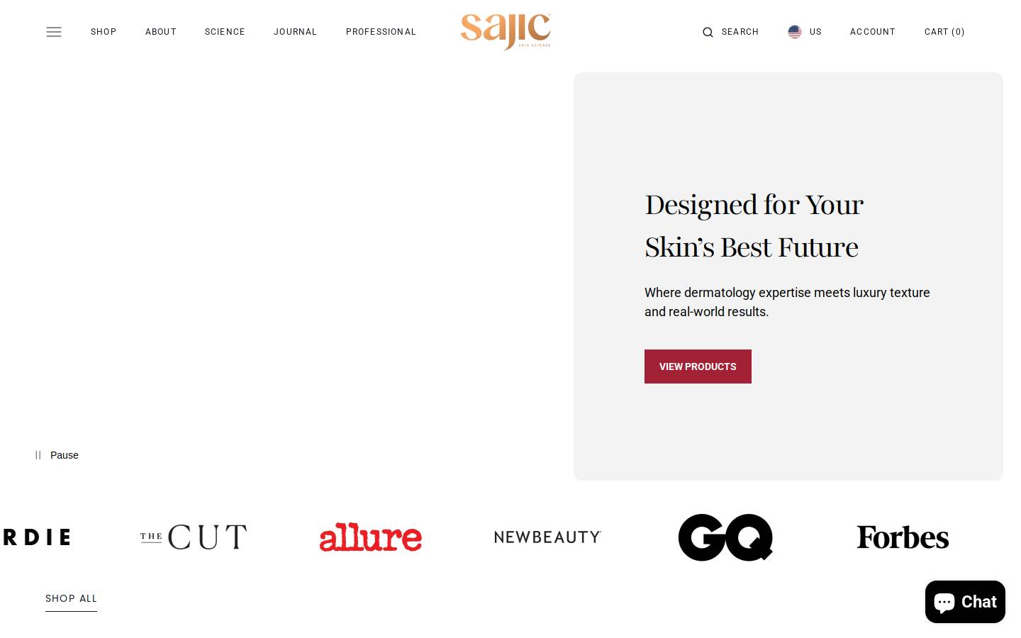 sajicskin.com homepage screenshot