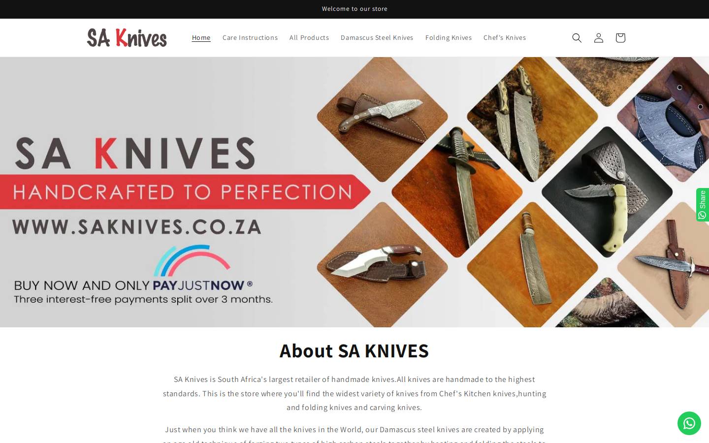 saknives.co.za homepage screenshot