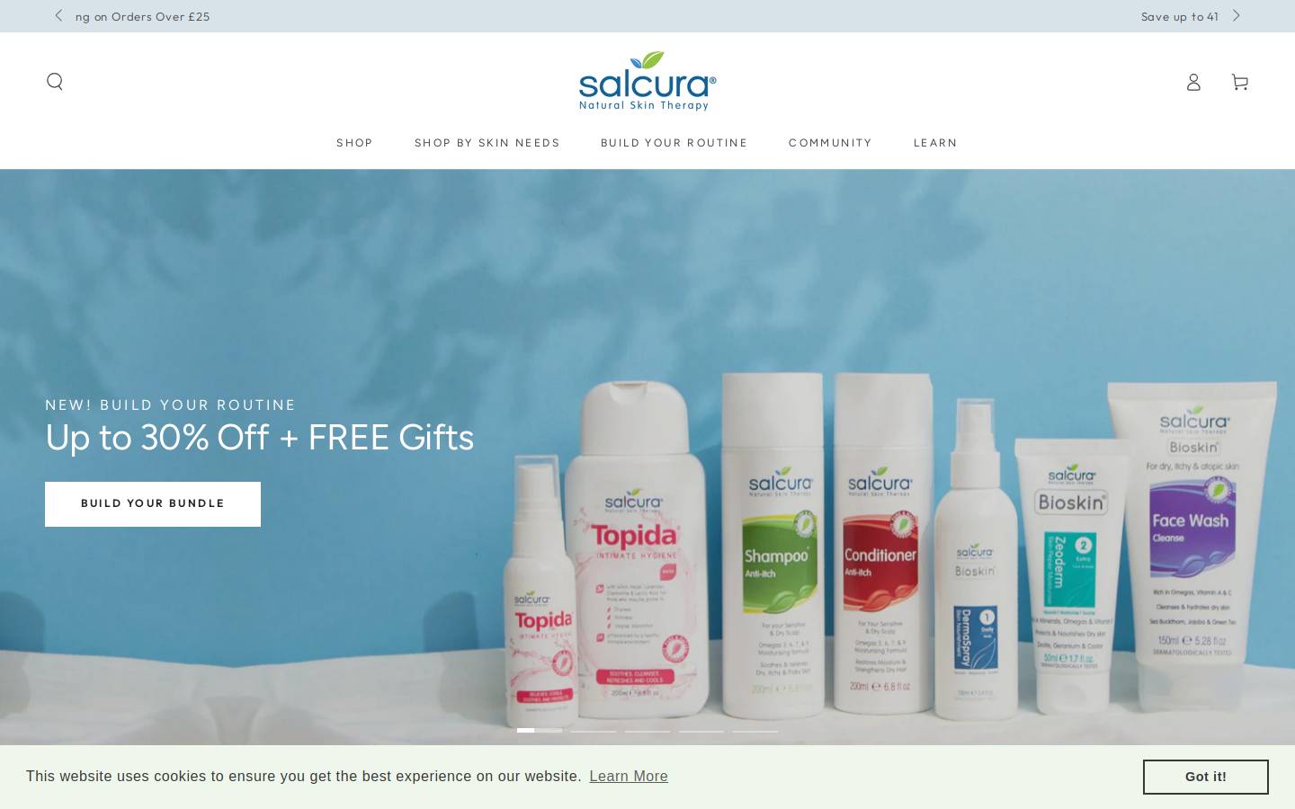 Salcura Natural Skin Therapy homepage screenshot