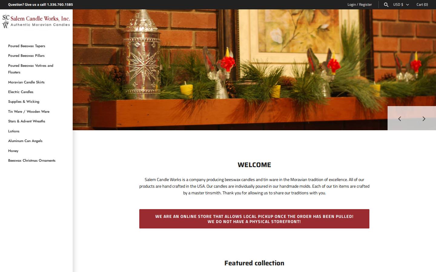 salemcandleworks.com homepage screenshot
