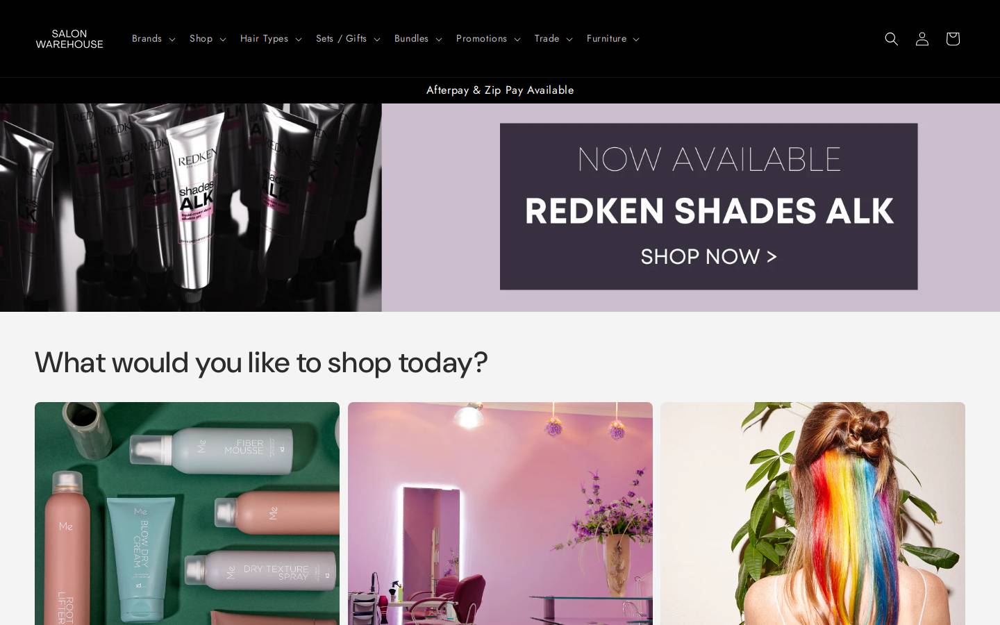 Salonwarehouse homepage screenshot