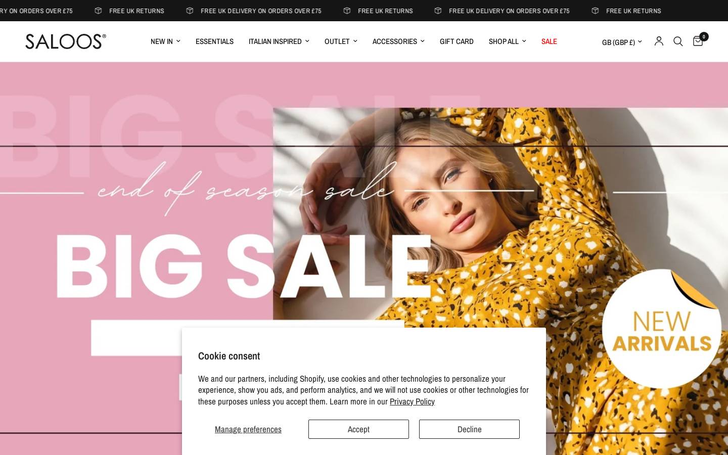 Saloos Online homepage screenshot