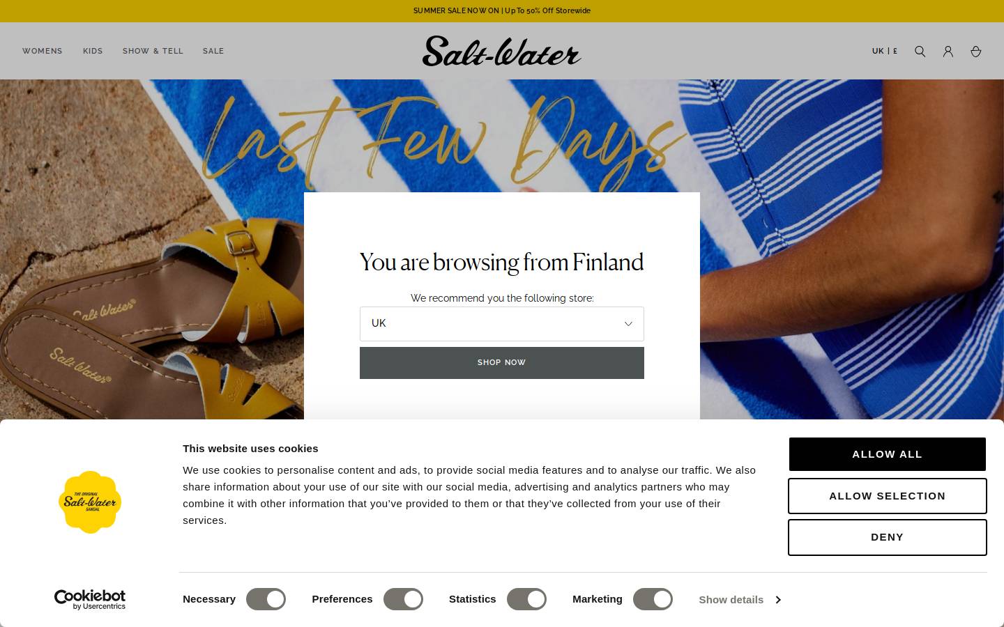 Salt Watersandals homepage screenshot