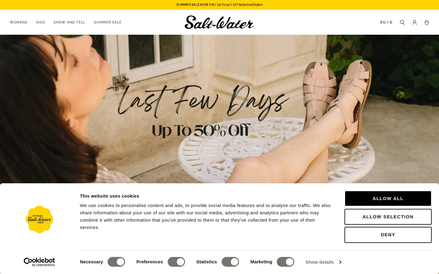 Salt-Water Sandals Europe homepage screenshot