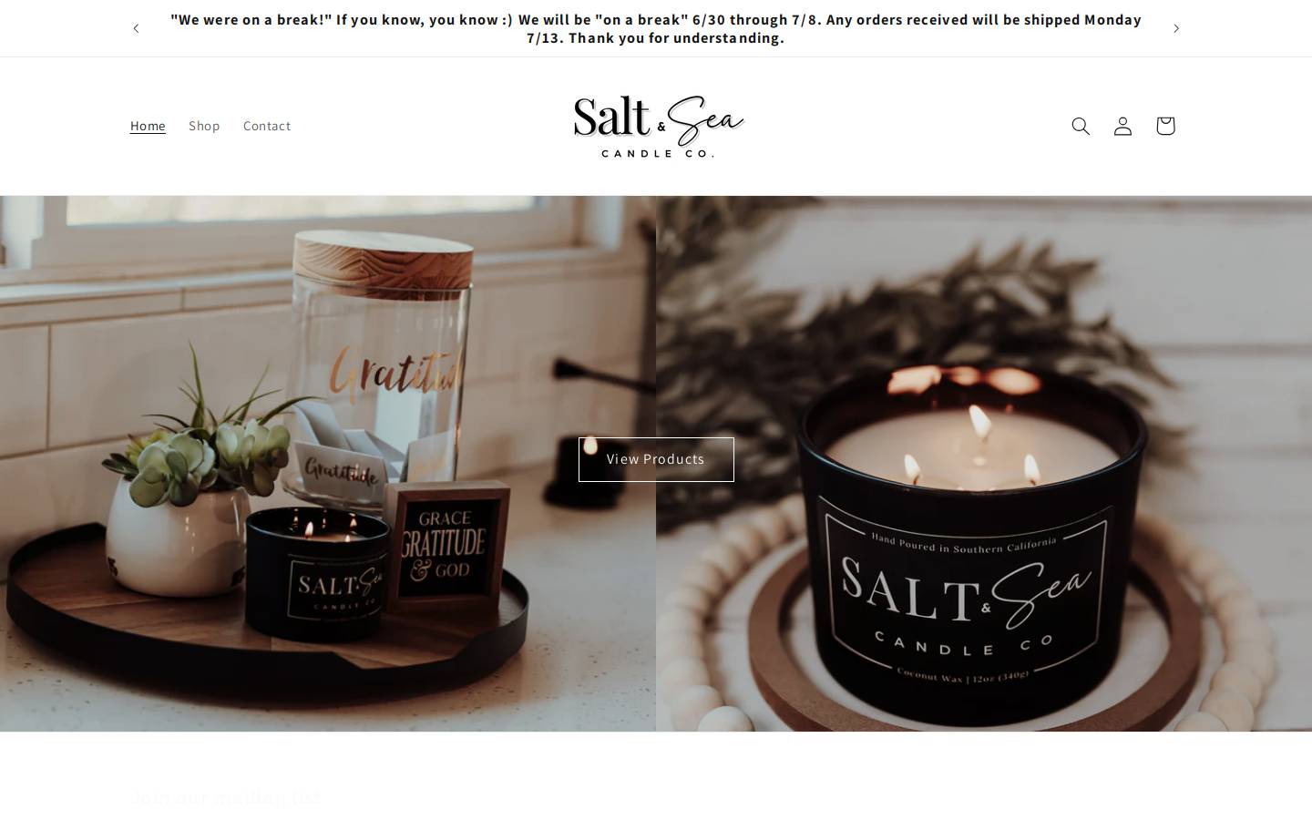 saltandseacandleco.com homepage screenshot