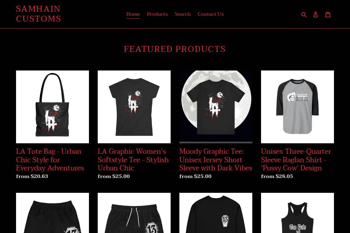 samhaincustoms.com homepage screenshot