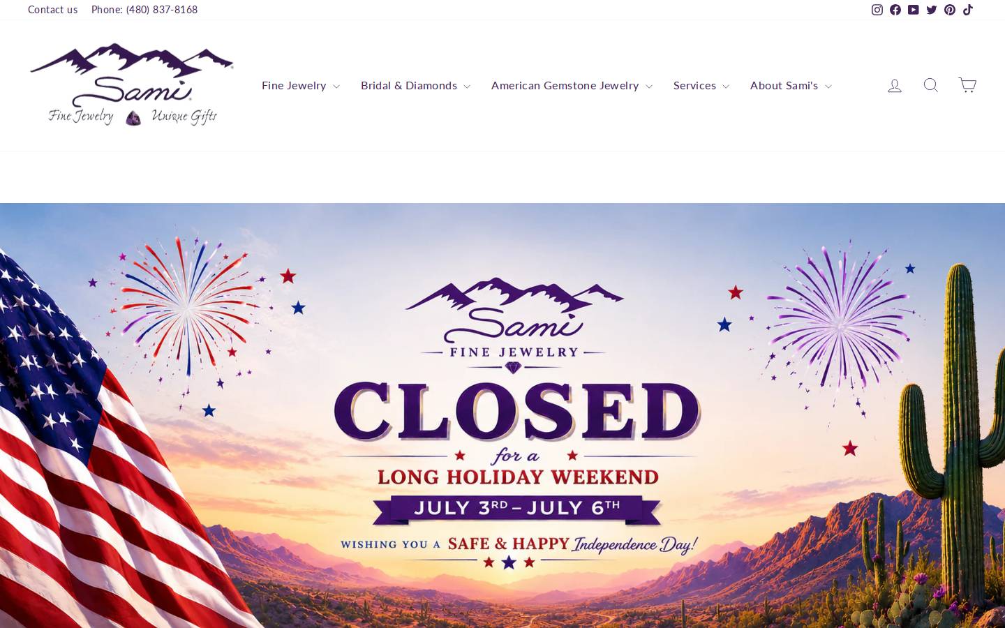 samifinejewelry.com homepage screenshot
