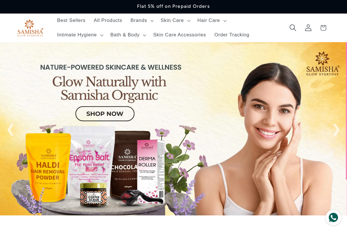 Samisha Organic homepage screenshot