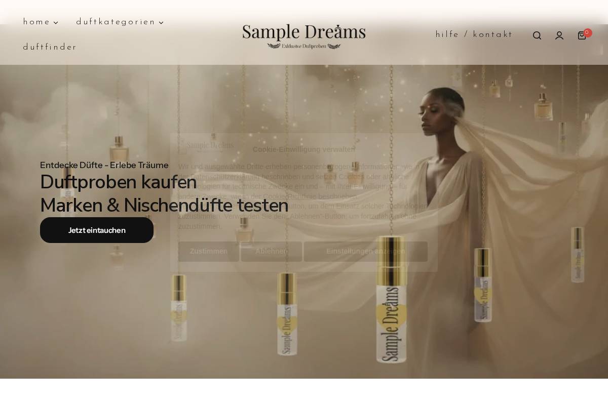 Sampledreams homepage screenshot