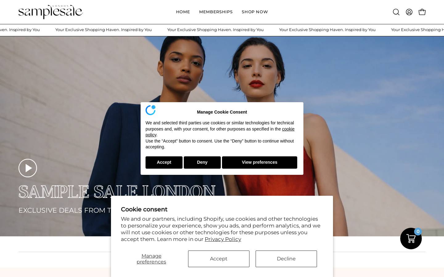 Sample Sale London homepage screenshot
