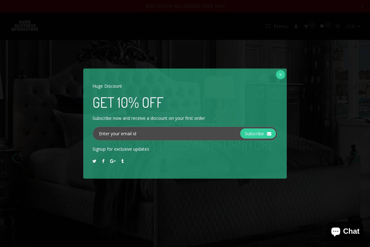 samsmattressandfurniture.com homepage screenshot