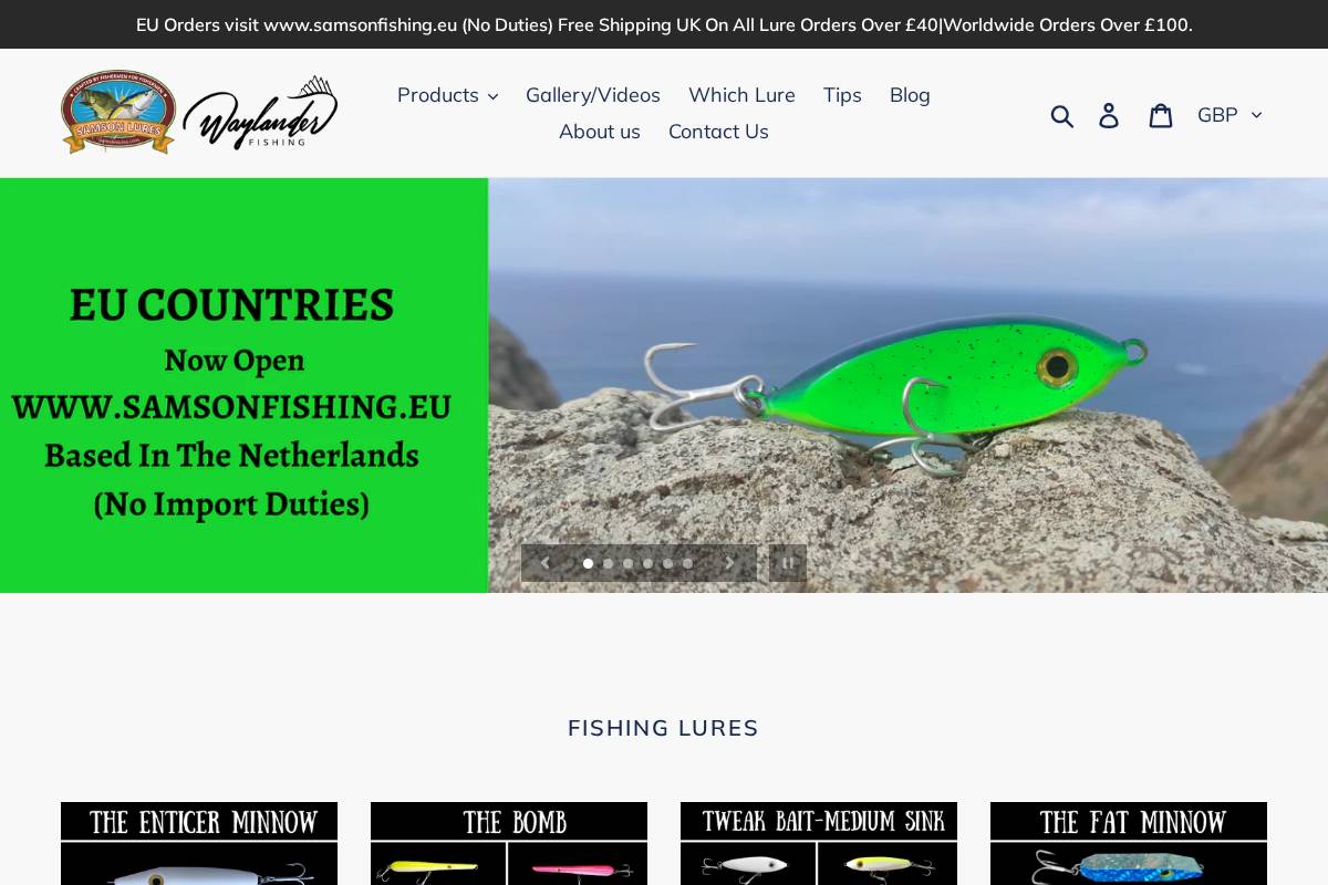 samsonfishing.com homepage screenshot