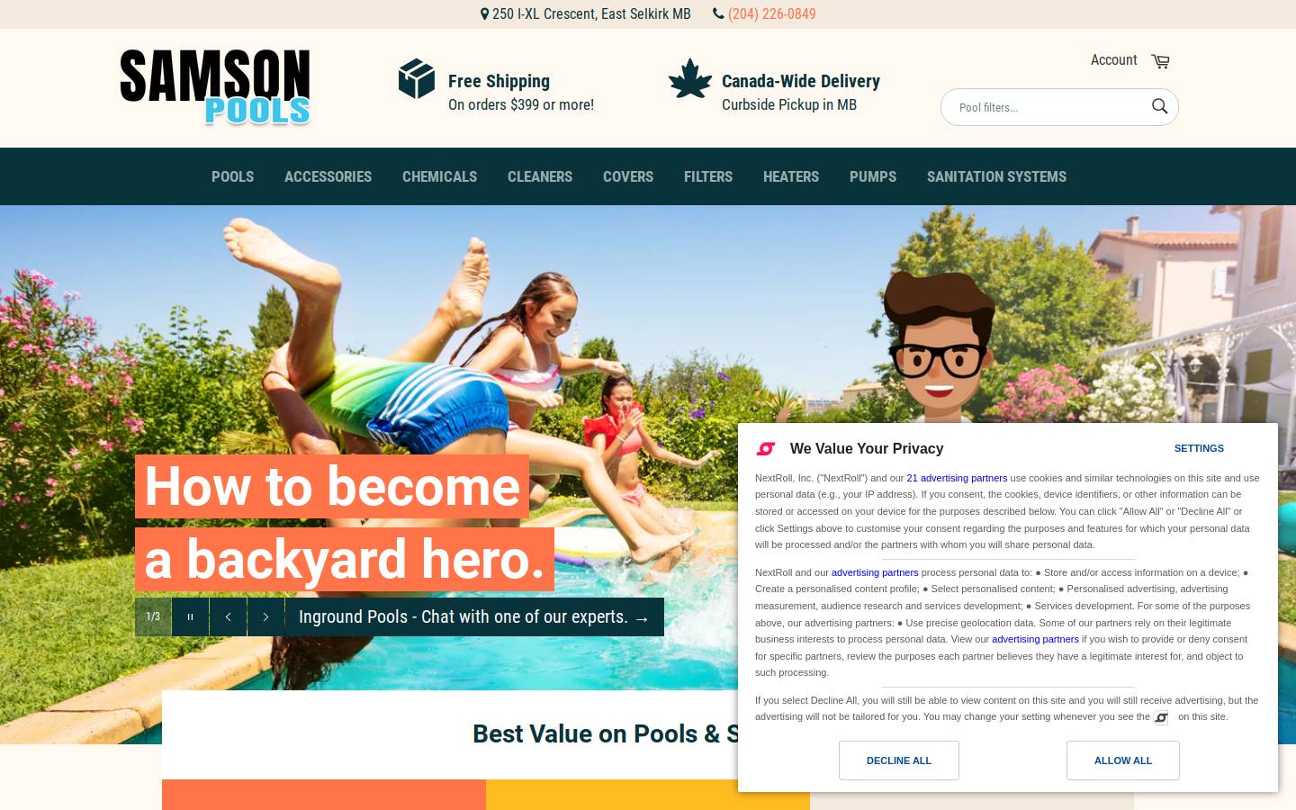 samsonpoolsupplies.com homepage screenshot