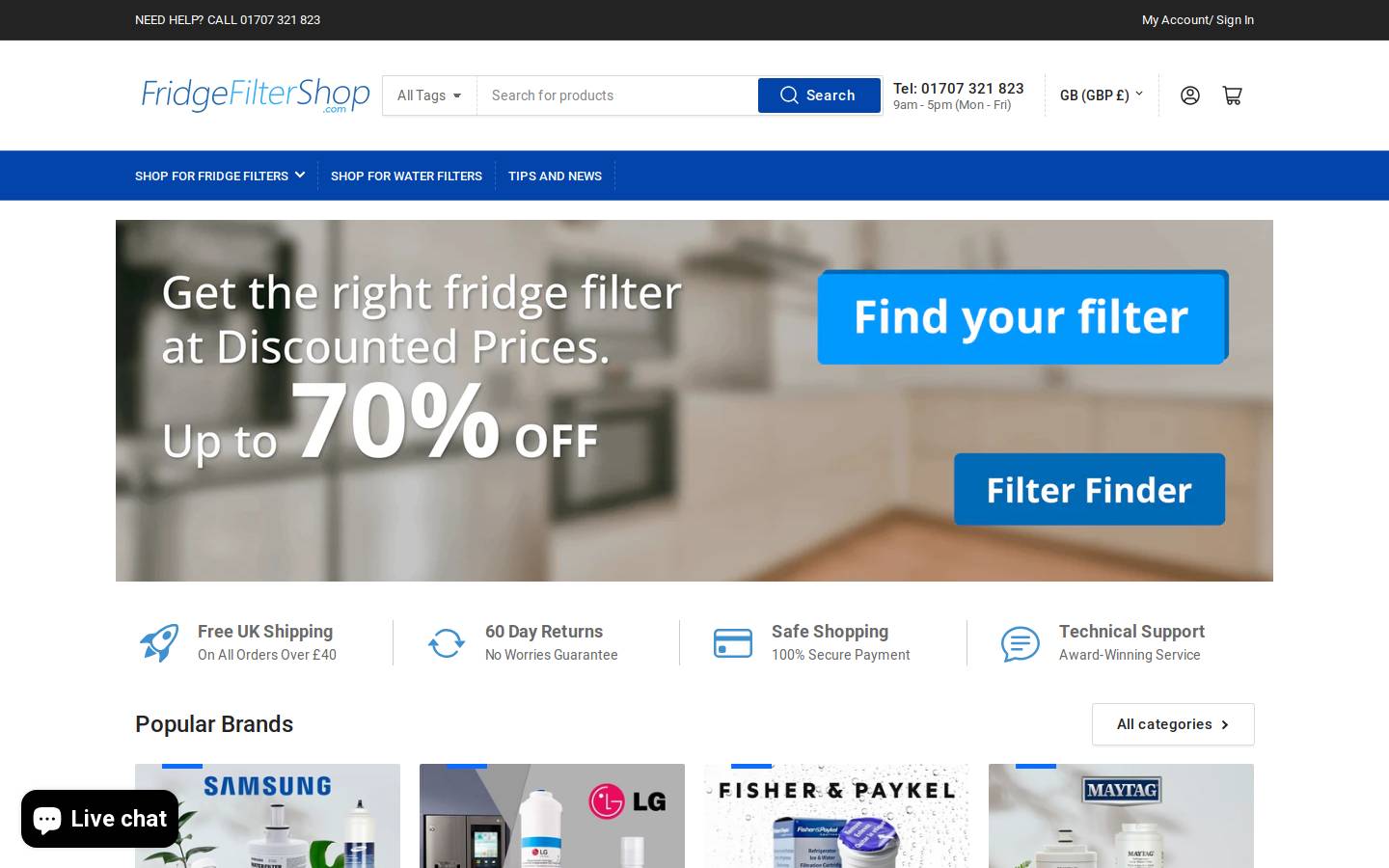 samsungfridgefilters.com homepage screenshot