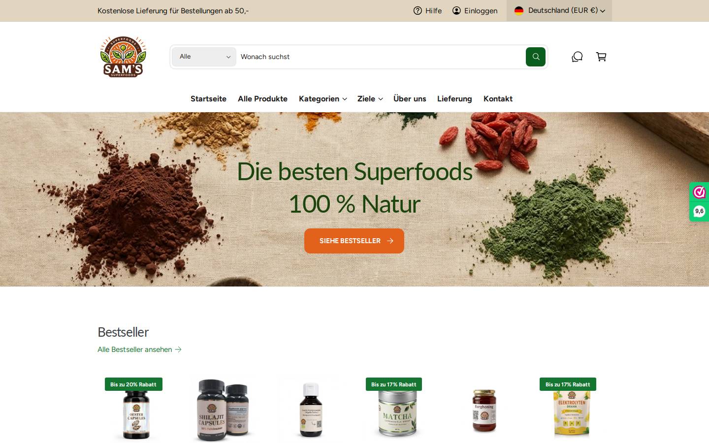 samsuperfoods.de homepage screenshot