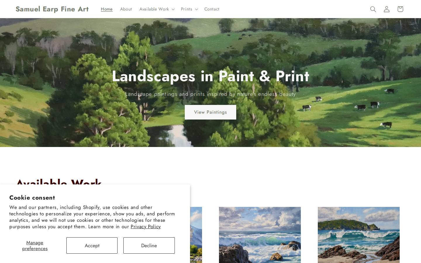 samuelearpfineart.com homepage screenshot