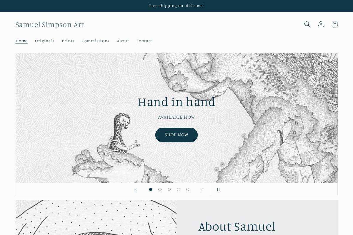 samuelsimpsonart.com homepage screenshot