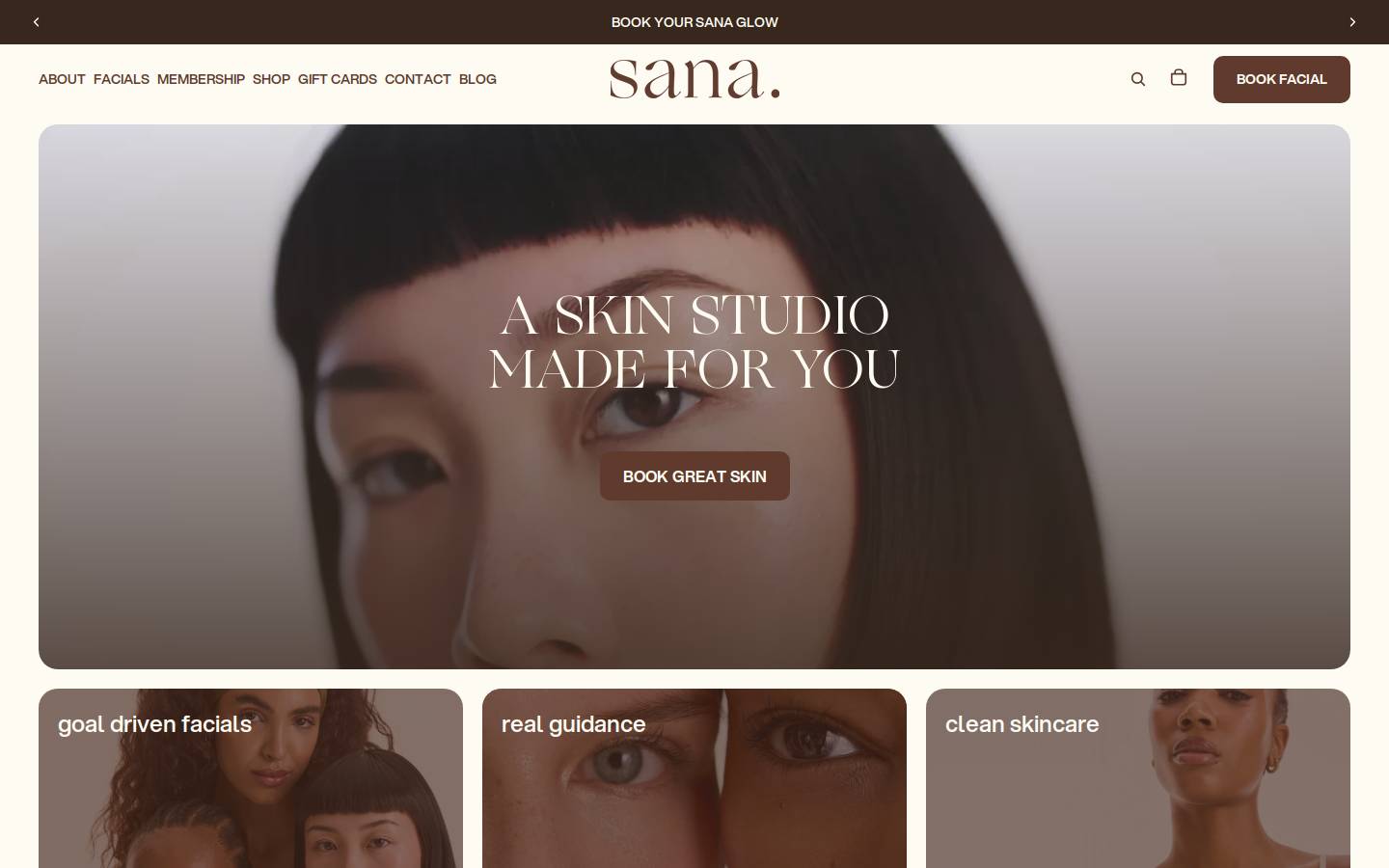 sanaskinstudio.com homepage screenshot