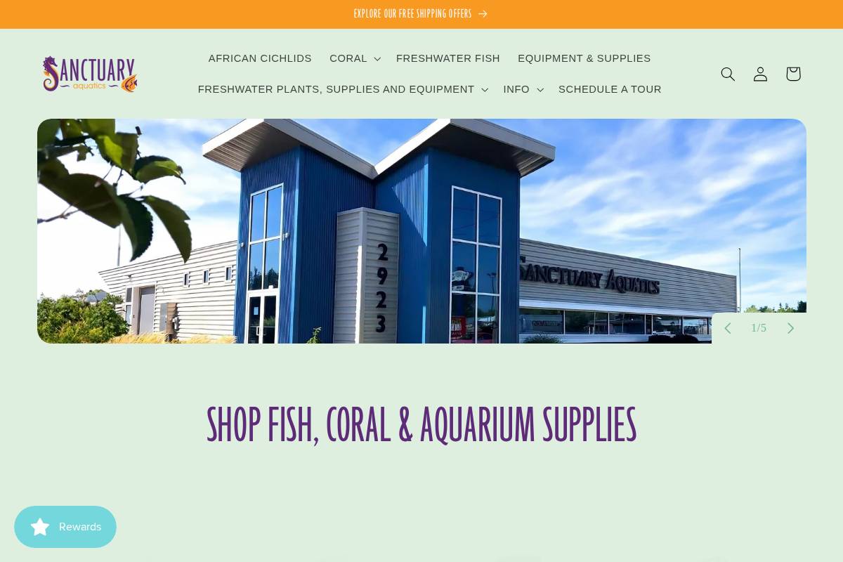sanctuary-aquatics.com homepage screenshot