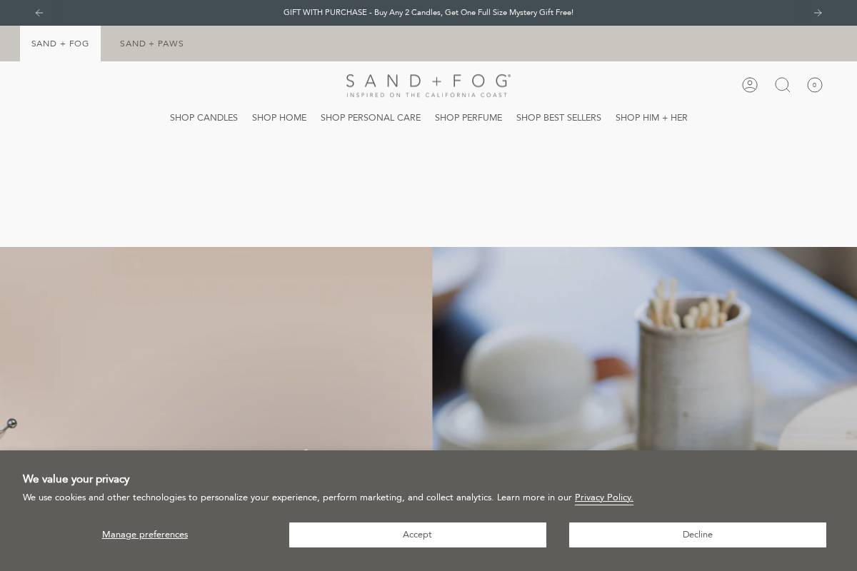 sandandfoghome.com homepage screenshot