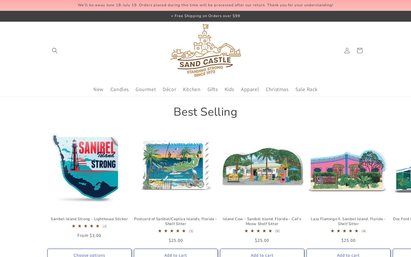 sandcastlegiftshop.com homepage screenshot