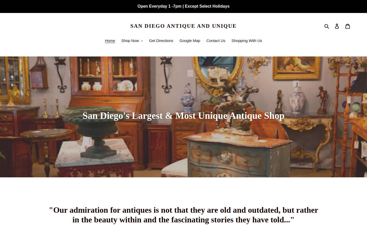 sandiegoantiqueandunique.com homepage screenshot