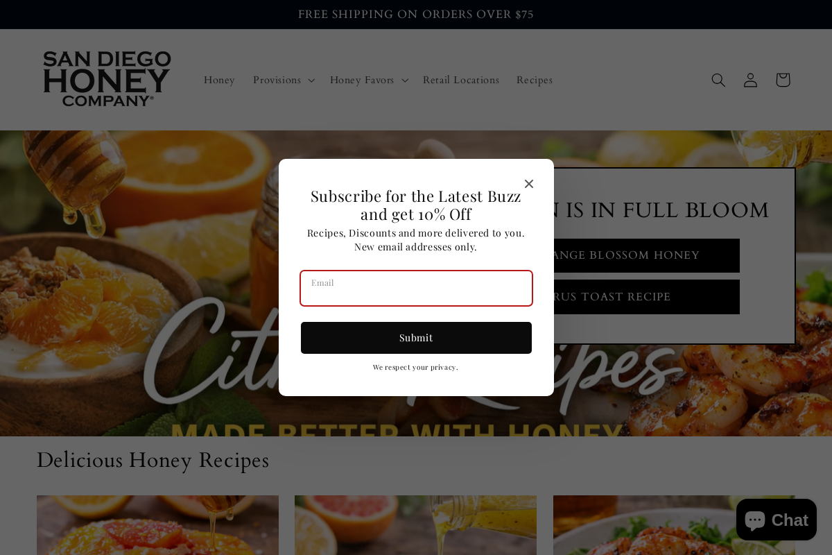 sandiegohoney.com homepage screenshot