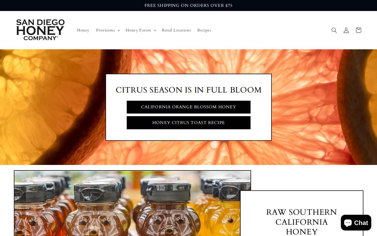 sandiegohoneyco.com homepage screenshot