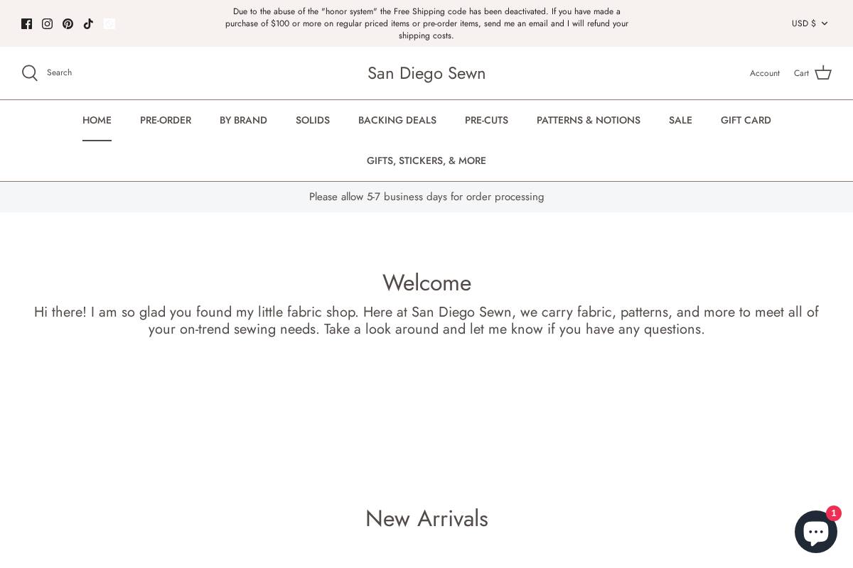 sandiegosewn.com homepage screenshot