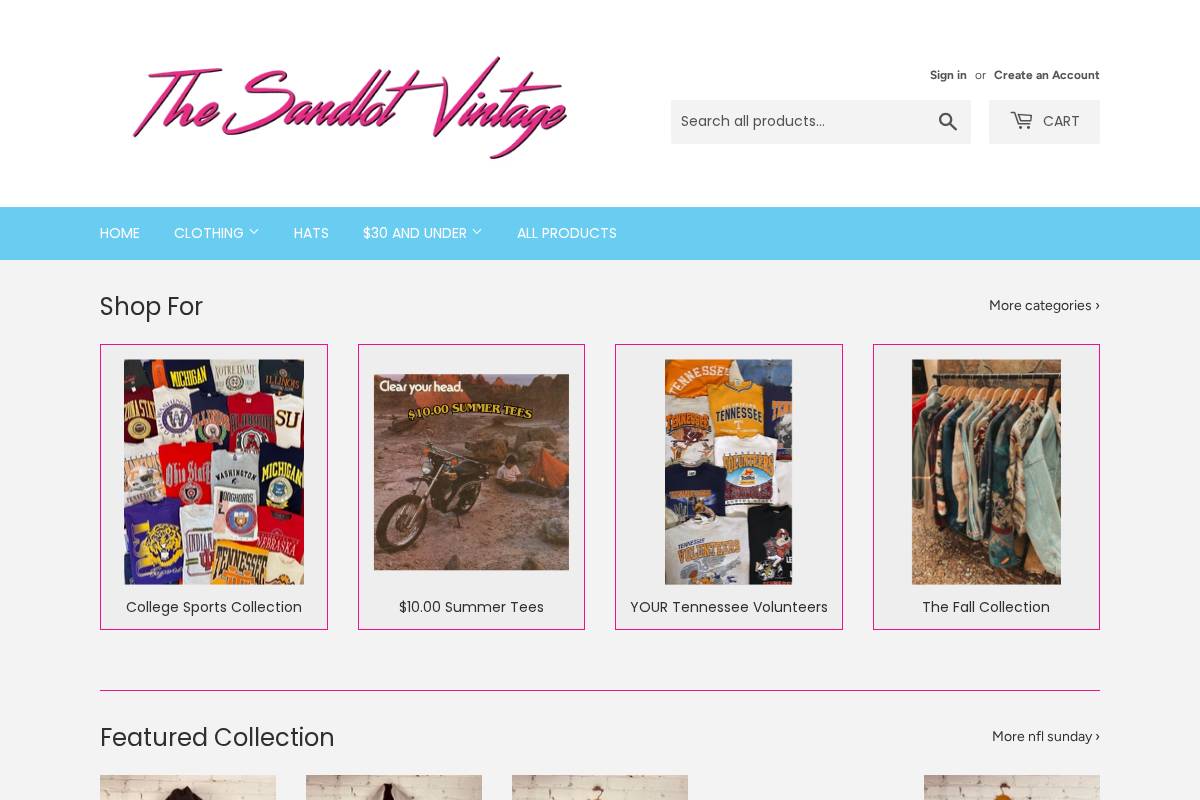 sandlotvintage.com homepage screenshot