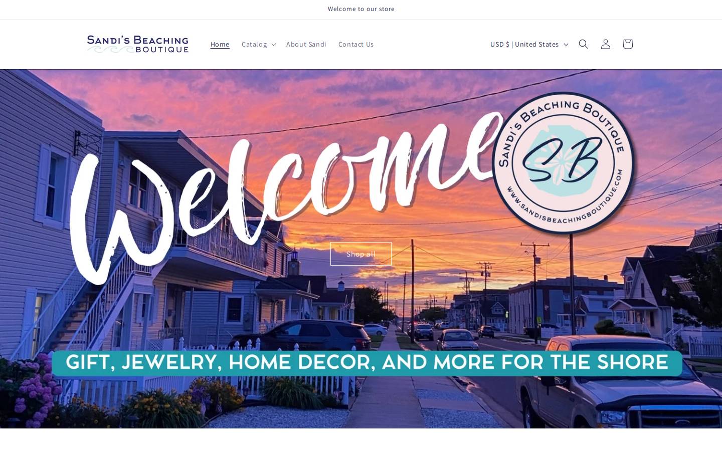 sandysbeachingboutique.com homepage screenshot