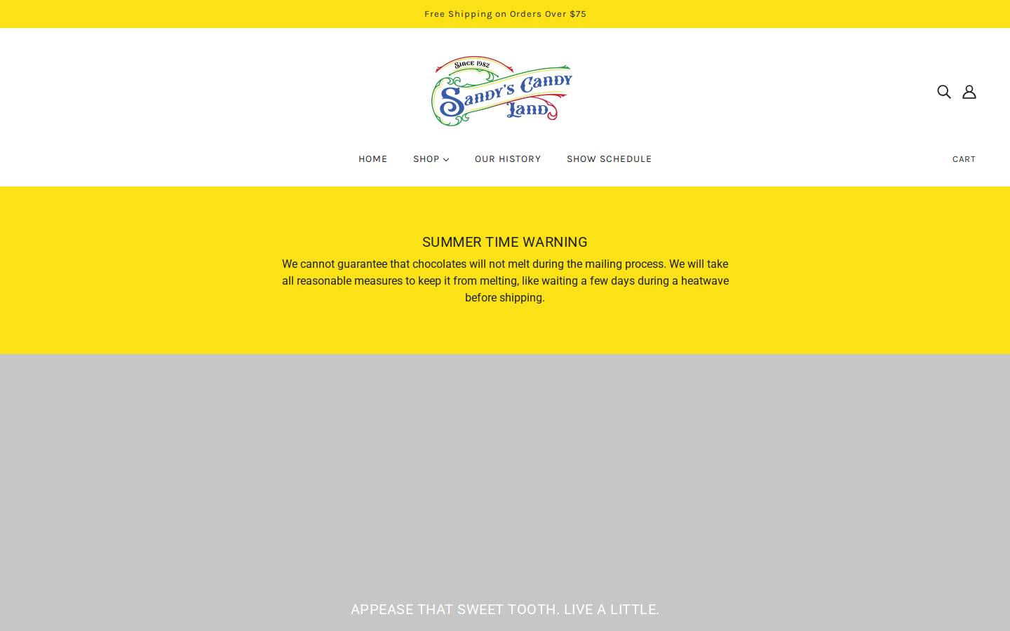 sandyscandyland.com homepage screenshot