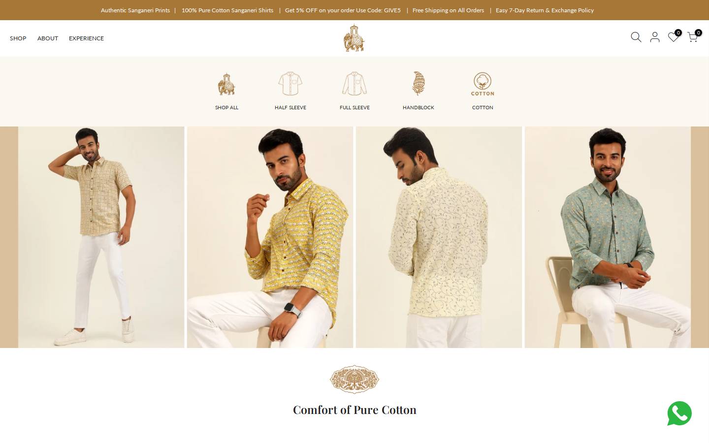 sanganeriprintedshirts.com homepage screenshot