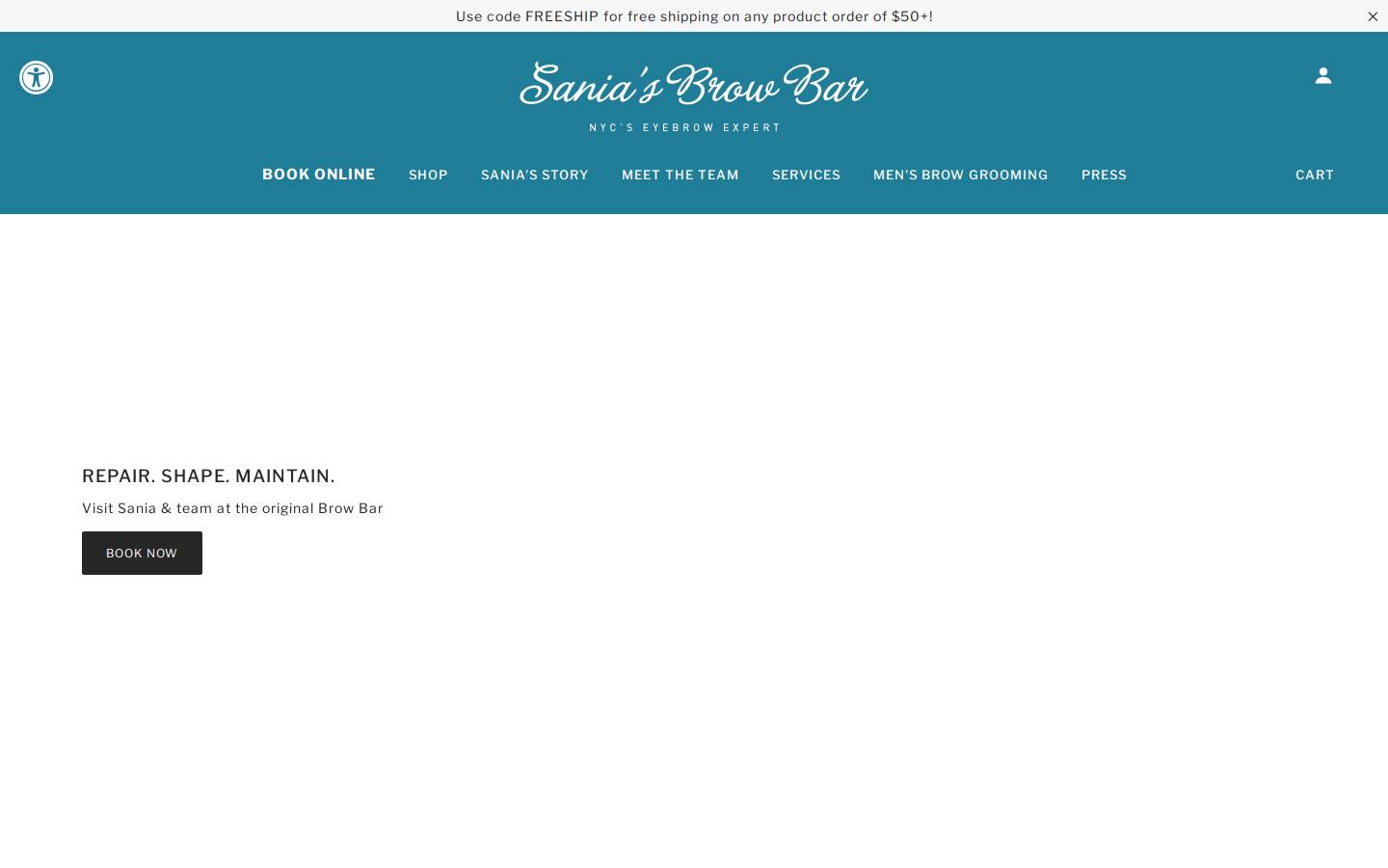 saniasbrowbar.com homepage screenshot