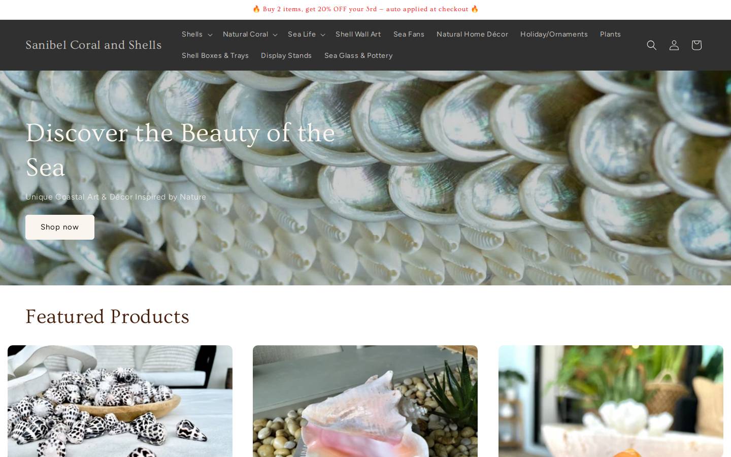 sanibelcoralandshells.com homepage screenshot