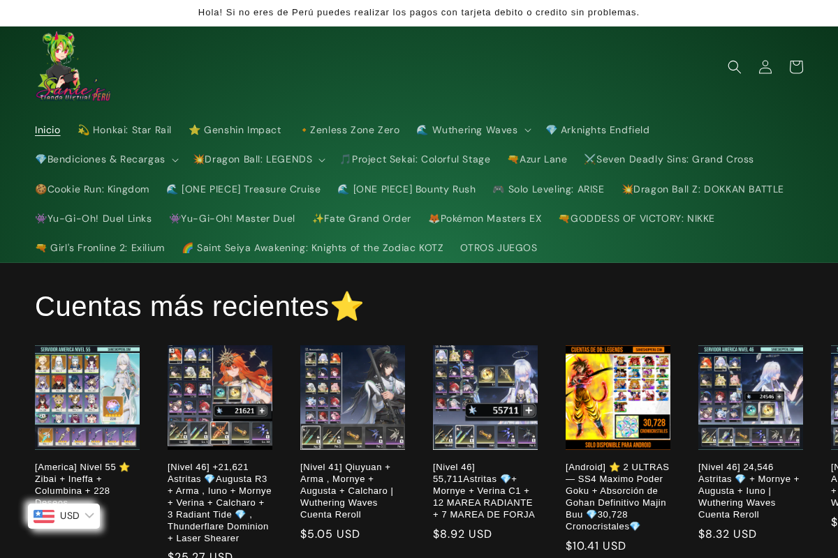 Sanie Tienda Virtual Perú homepage screenshot