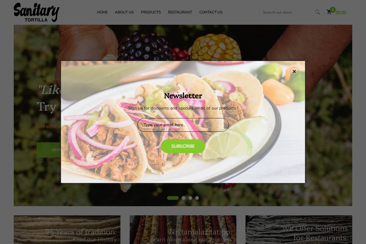 sanitarytortillacompany.com homepage screenshot