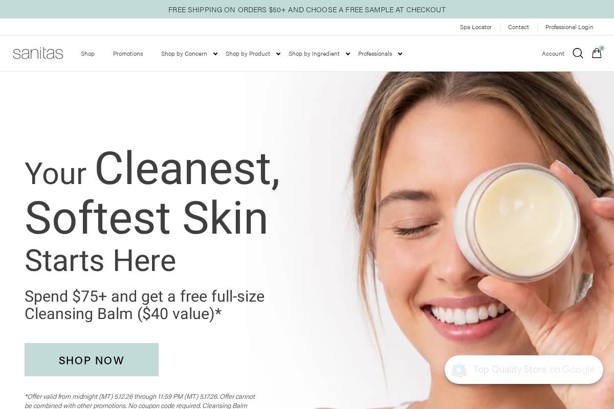sanitas-skincare.com homepage screenshot