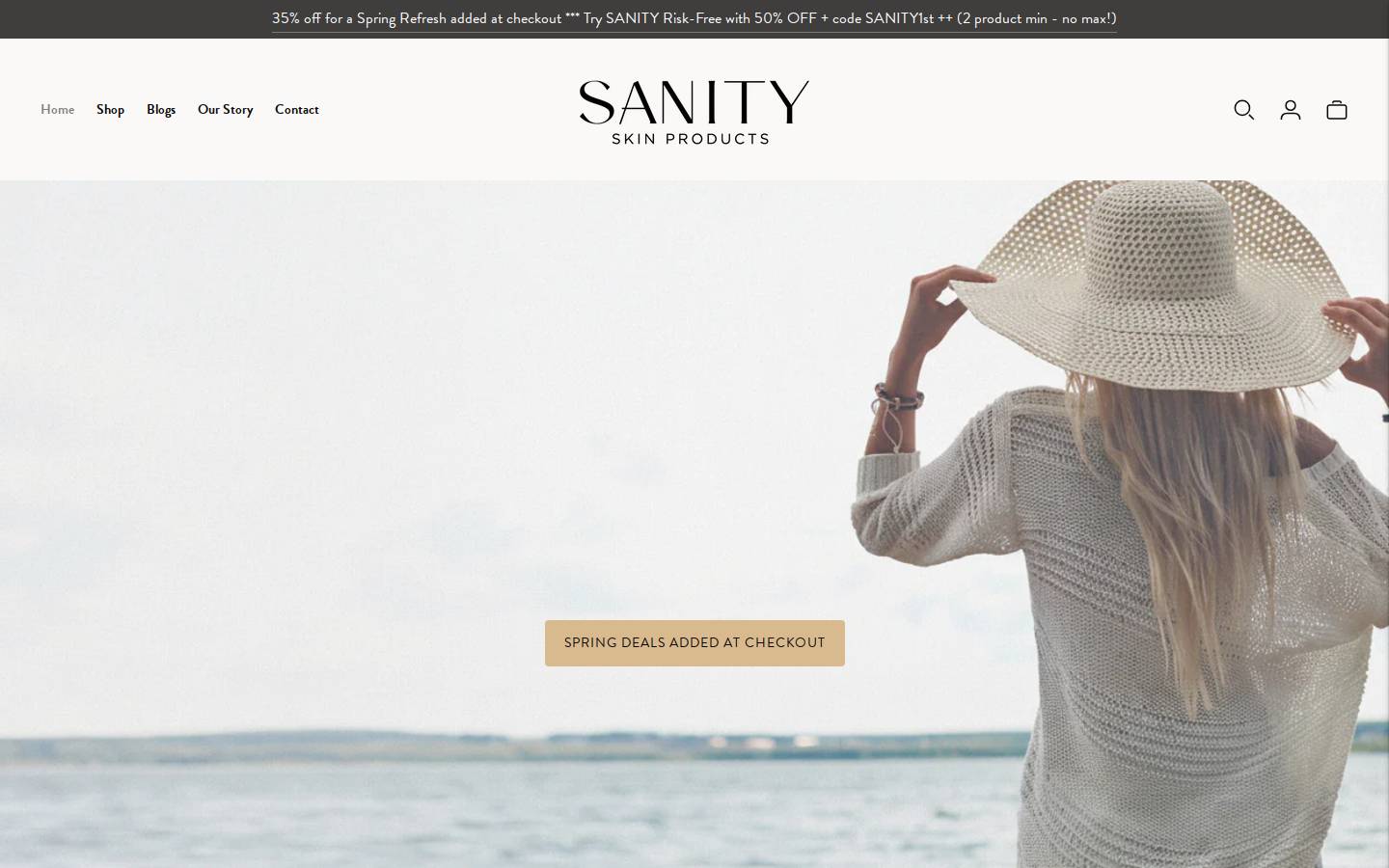 sanityskinproducts.com homepage screenshot