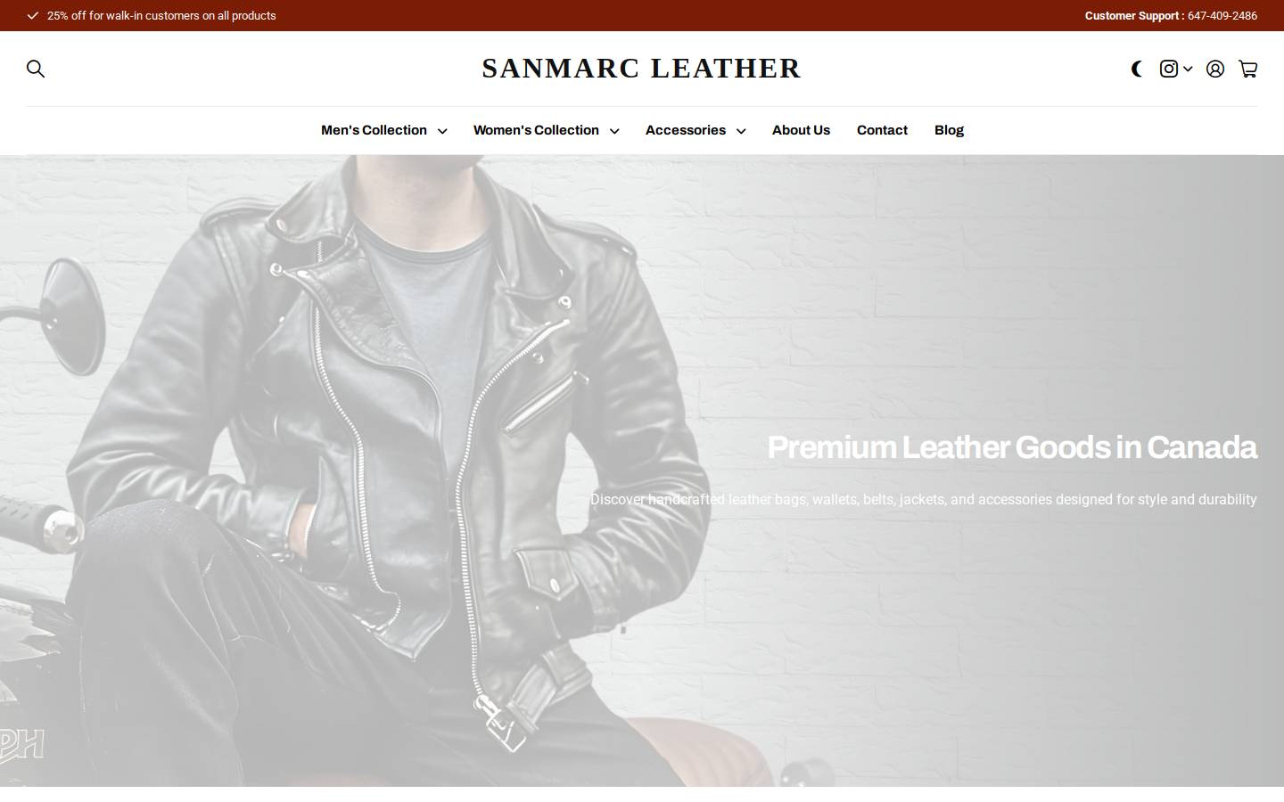 sanleathers.ca homepage screenshot