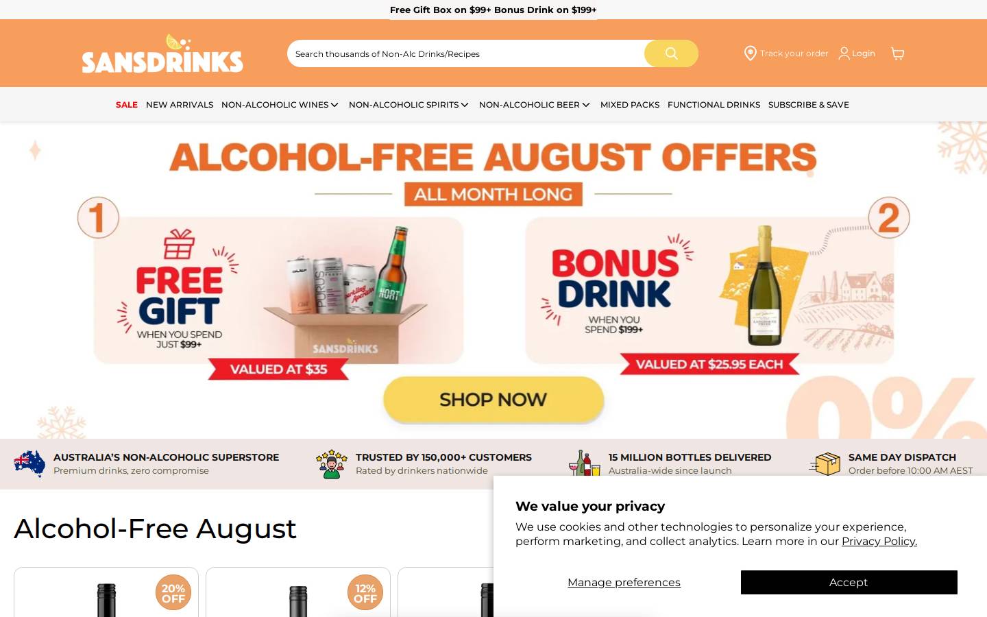 sansdrinks.com.au homepage screenshot