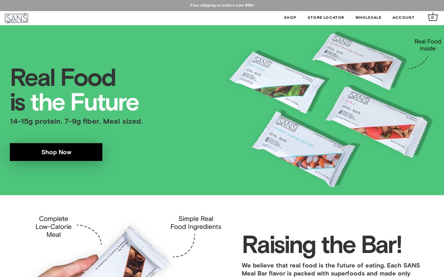 SANS Meal Bar homepage screenshot
