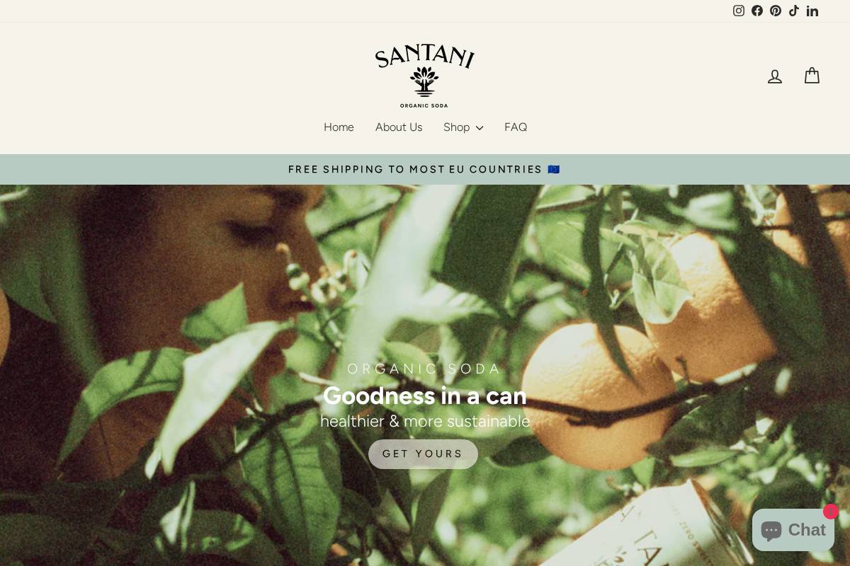 santaniorganics.com homepage screenshot