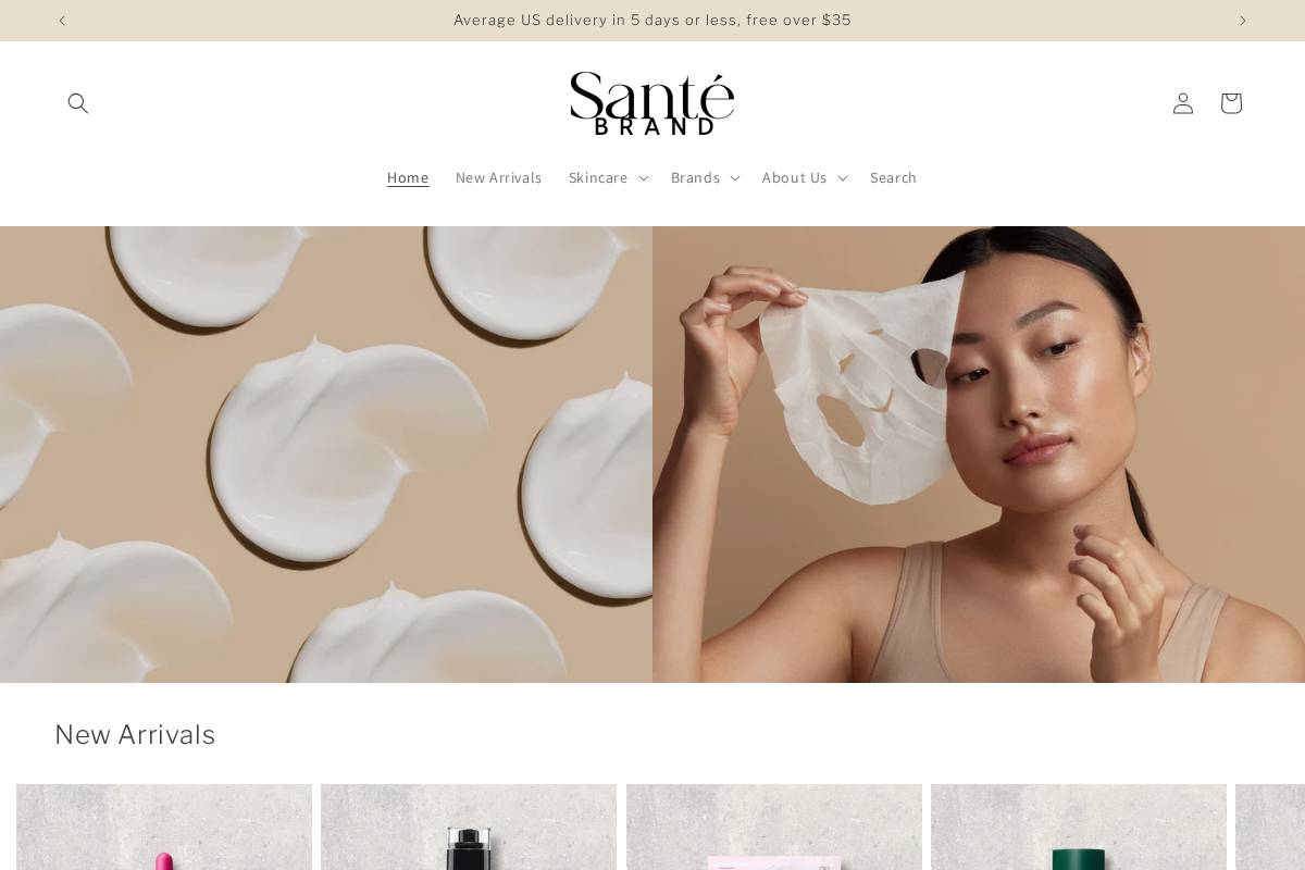 Sante Brand homepage screenshot