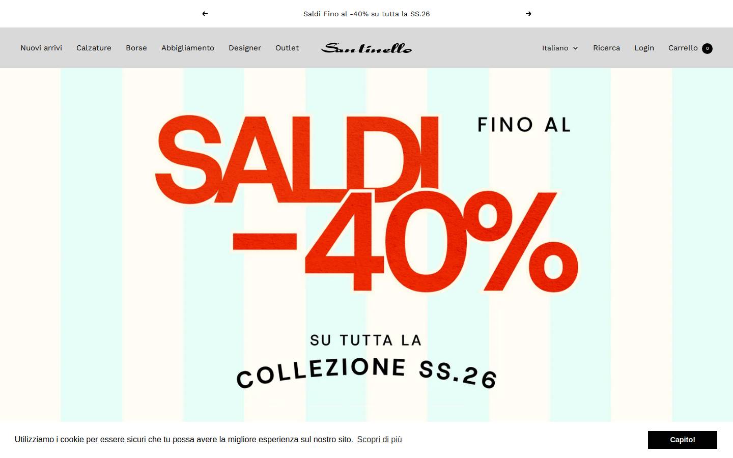 Santinelloshop homepage screenshot