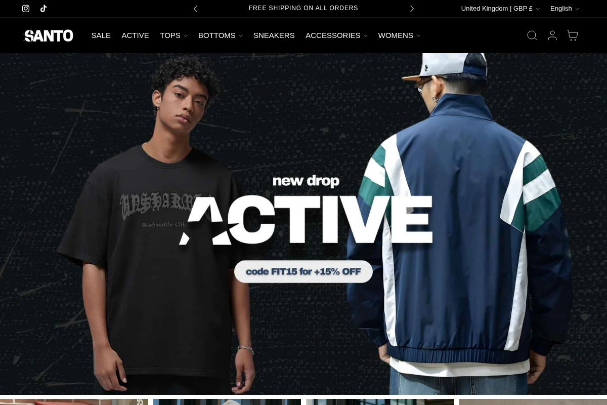 Santo Clothing homepage screenshot