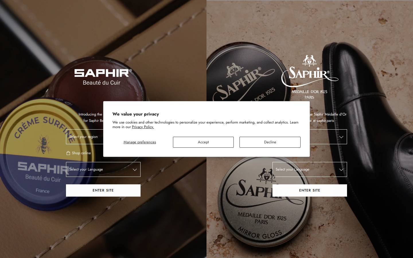saphir.co.za homepage screenshot